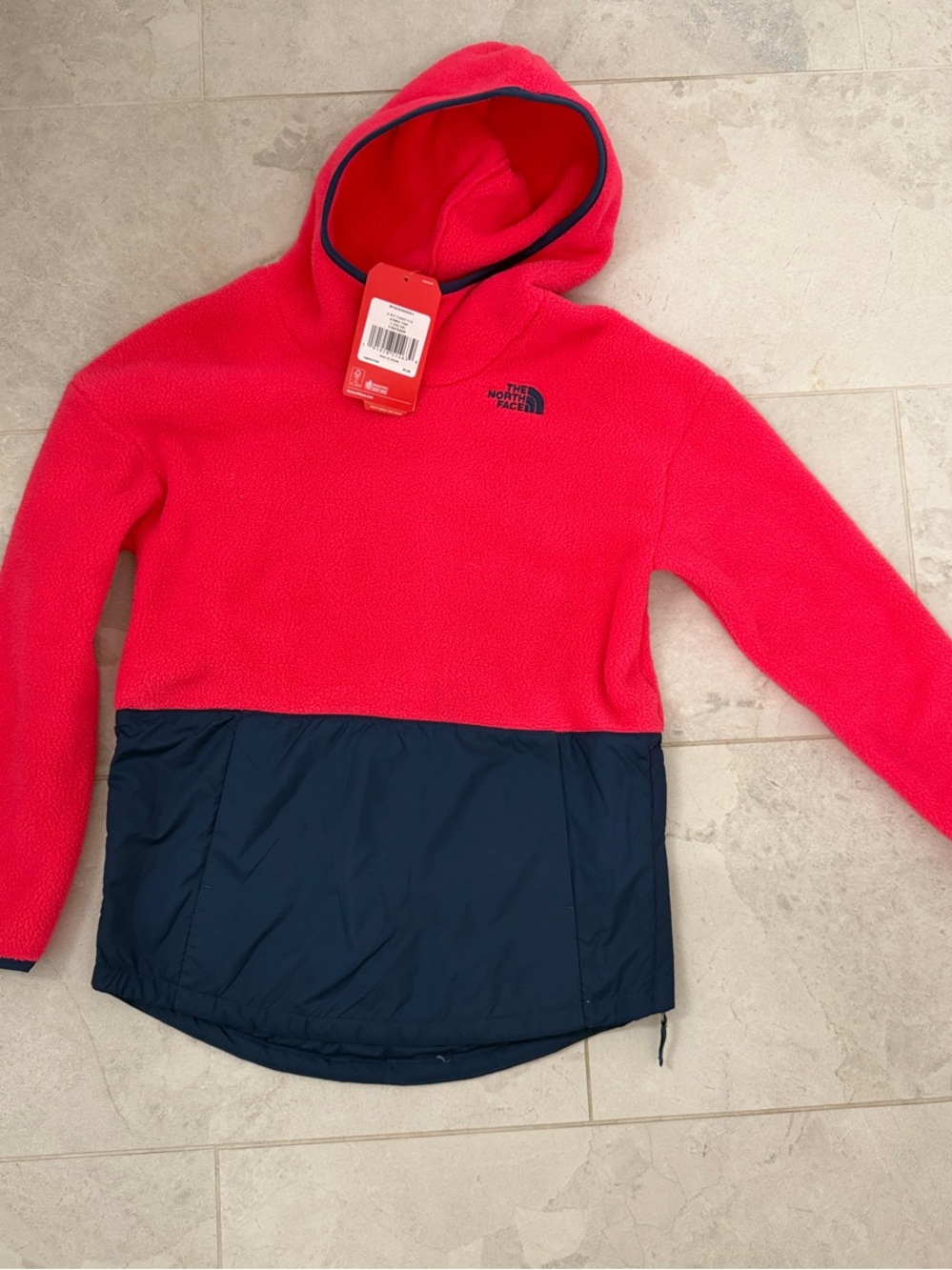 The North Face Kids Hot Pink and Navy Hooded Fleece Pullover